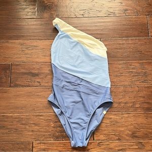 Summersalt the sidestroke one piece swimsuit blue white one shoulder Sz. 4